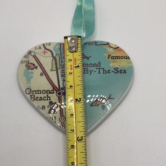 Ormond By The Sea Florida Map Heart Ornament Porcelain In Sea Blue - Picture 3 of 5